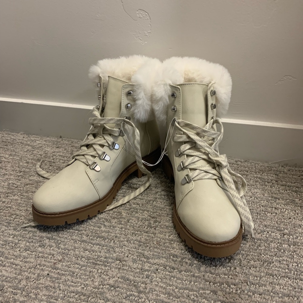 Faux Fur White Boots